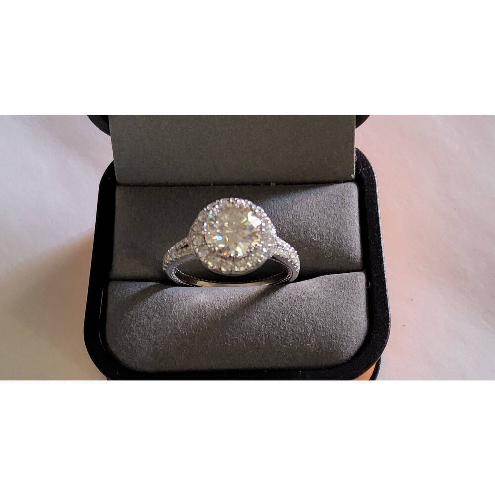 3 Ct. Round Halo Topiary Genuine MoissanitenDiamond Bridal/Engagement Ring Sz 8